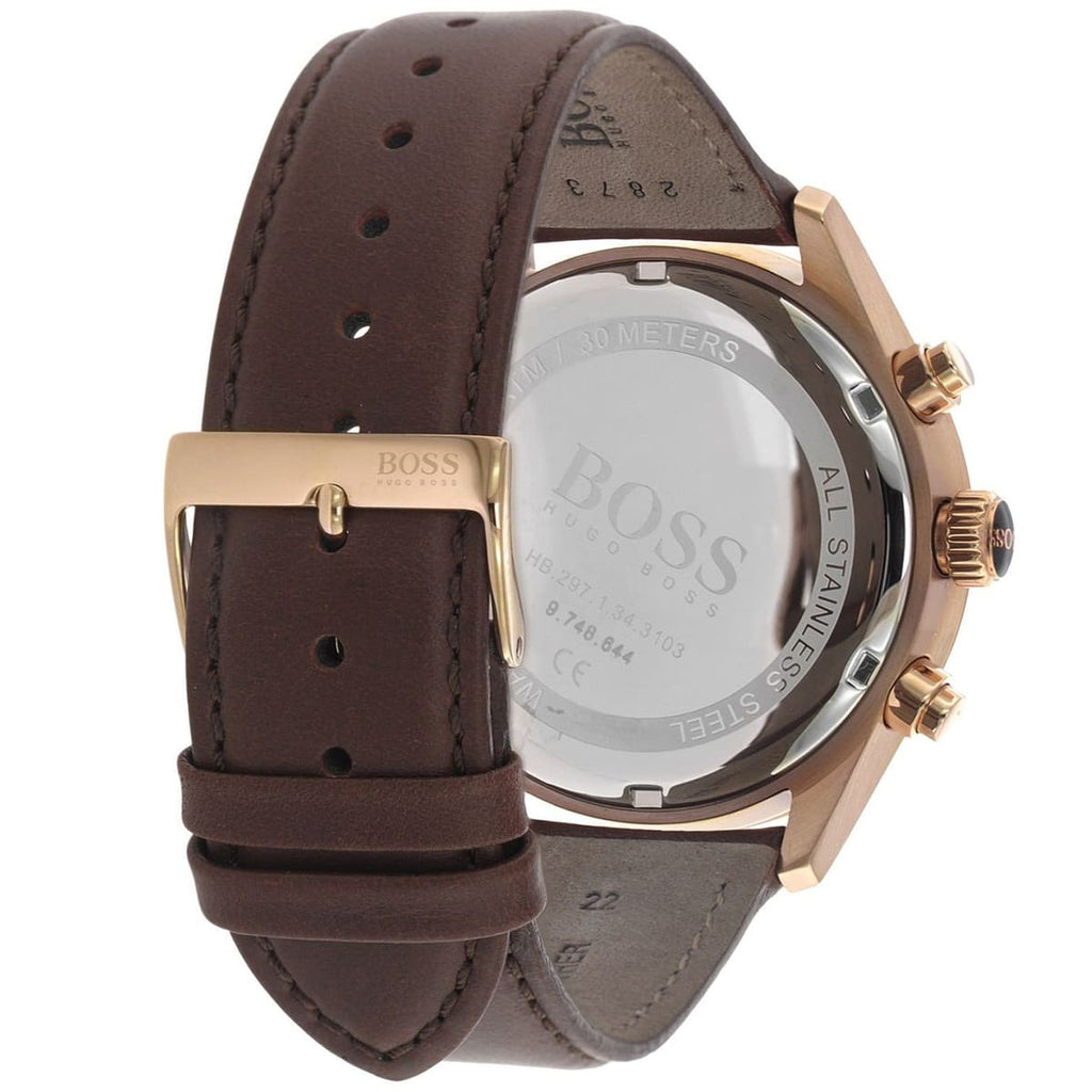 Hugo Boss Grand Prix 1513604 44mm Men’s Chronograph Watch – Blue Dial & Brown Genuine Leather Strap