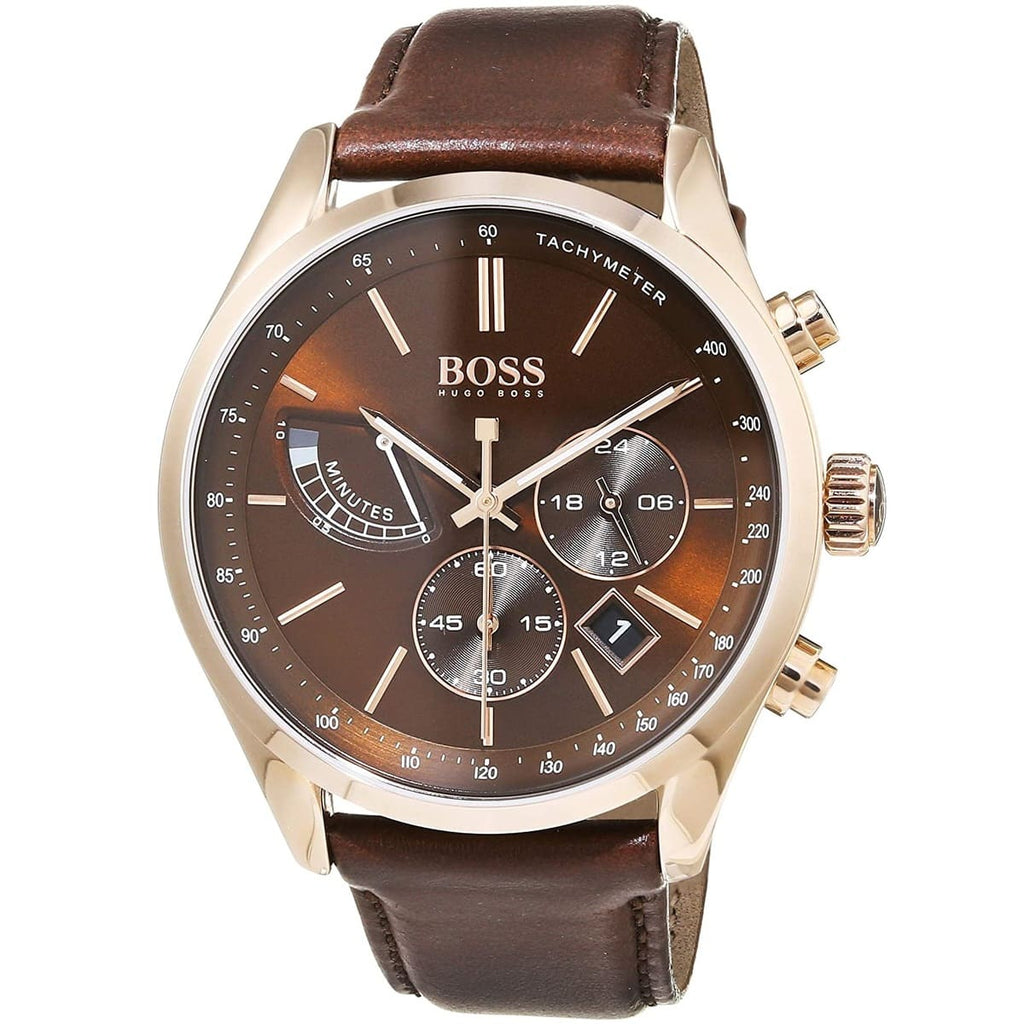 Hugo Boss Grand Prix 1513605 44mm Men’s Chronograph Watch – Brown Dial & Brown Genuine Leather Strap
