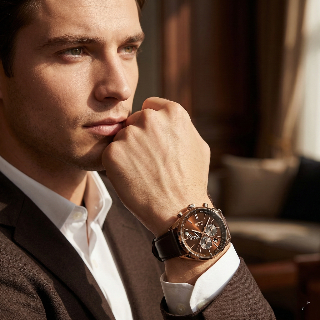 Hugo Boss Grand Prix 1513605 44mm Men’s Chronograph Watch – Brown Dial & Brown Genuine Leather Strap