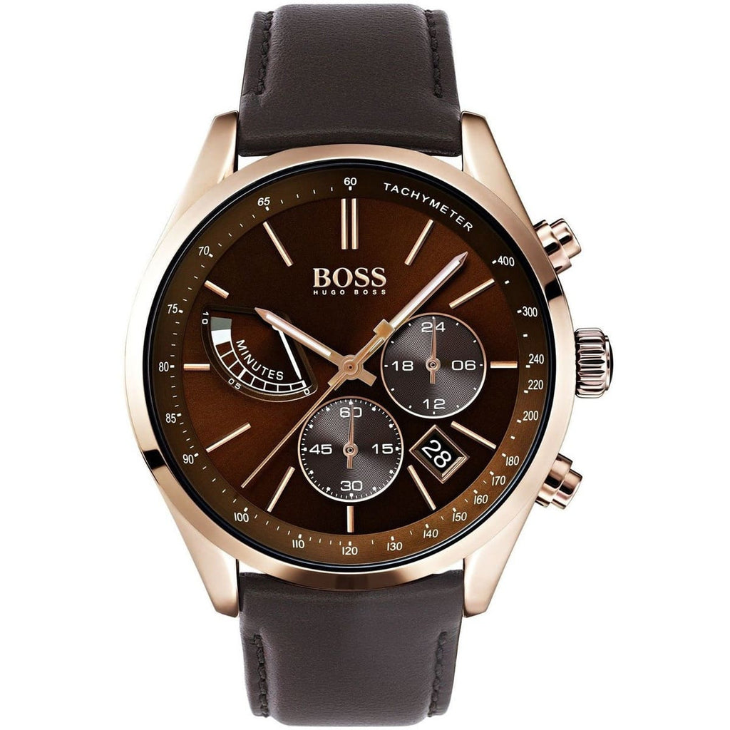 Hugo Boss Grand Prix 1513605 44mm Men’s Chronograph Watch – Brown Dial & Brown Genuine Leather Strap