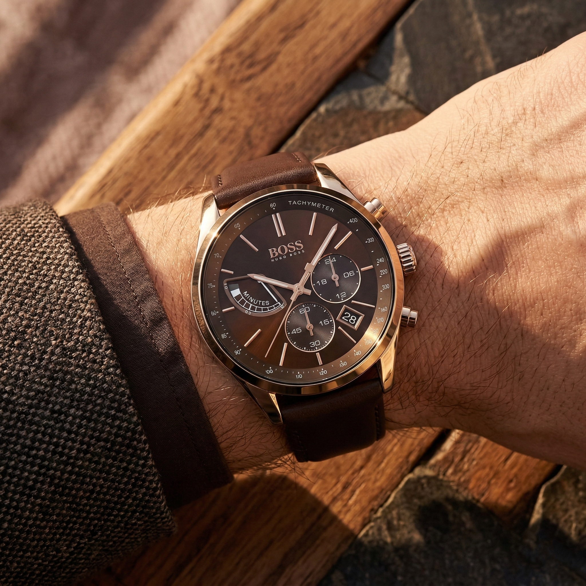 Hugo Boss Grand Prix 1513605 44mm Men’s Chronograph Watch – Brown Dial & Brown Genuine Leather Strap