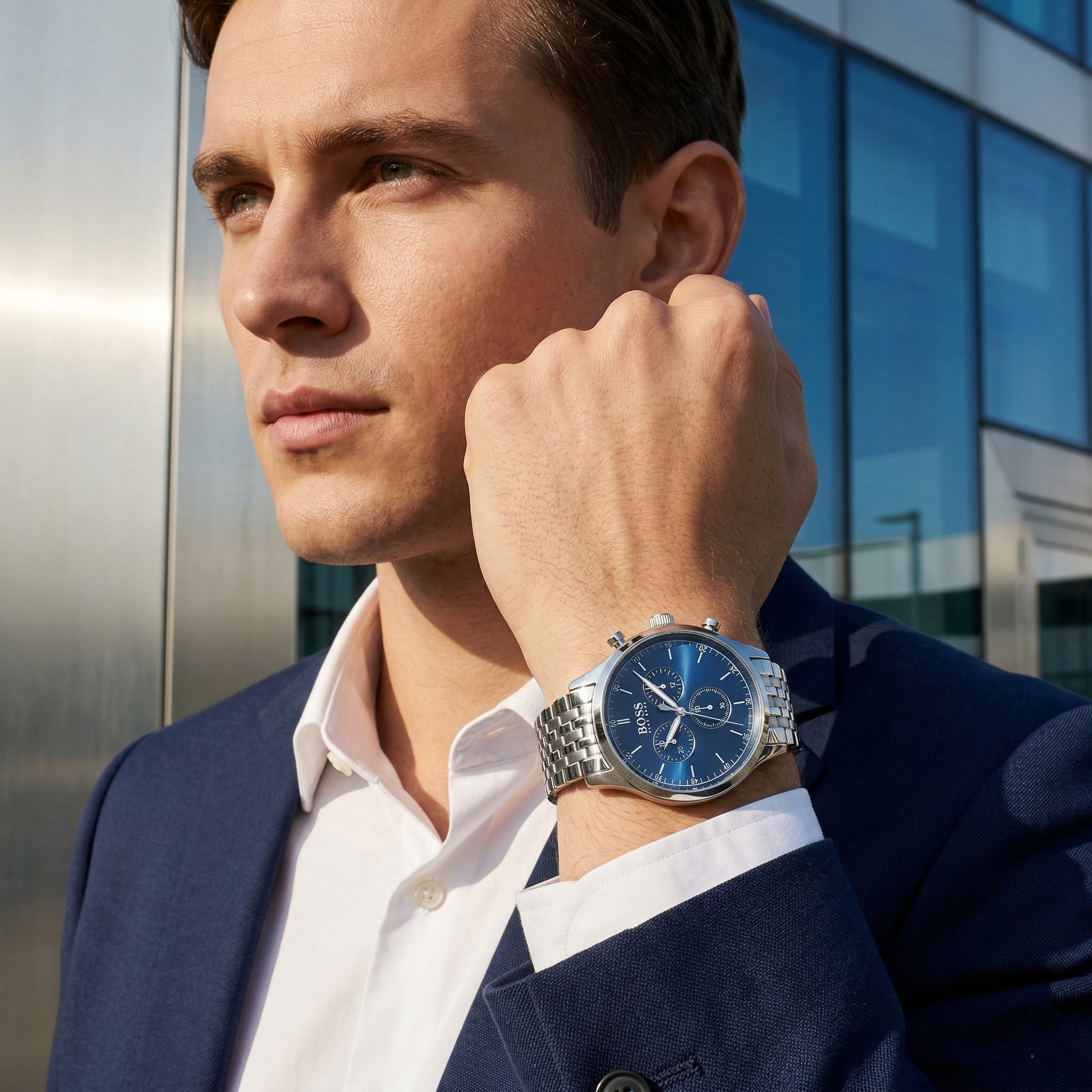 Hugo Boss Companion 1513653 43mm Men’s Chronograph Watch – Blue Dial & Silver-tone Stainless Steel Link Bracelet