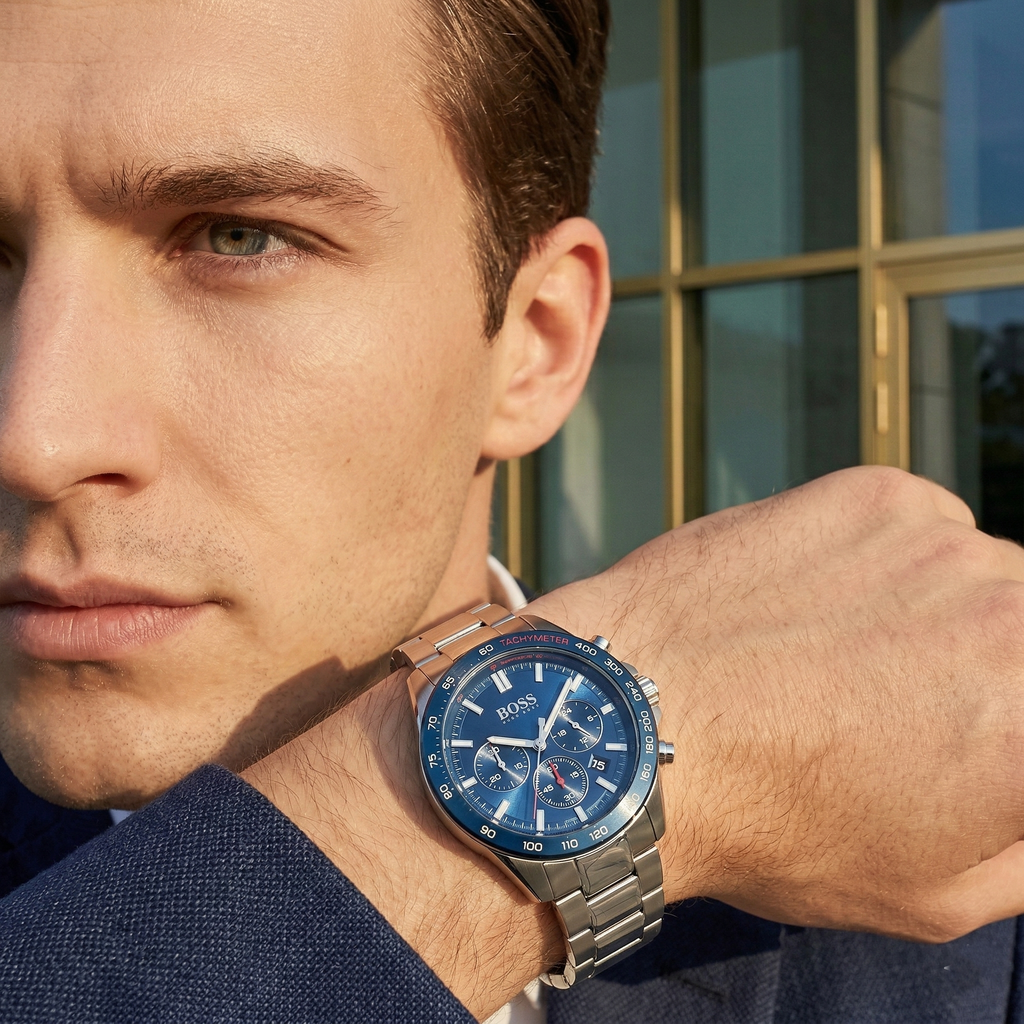 Hugo Boss Intensity 1513665 44mm Men’s Chronograph Watch – Blue Dial & Silver-tone Stainless Steel Link Bracelet
