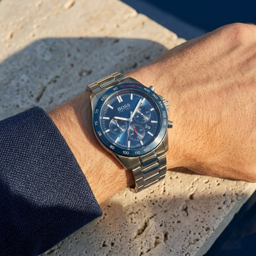 Hugo Boss Intensity 1513665 44mm Men’s Chronograph Watch – Blue Dial & Silver-tone Stainless Steel Link Bracelet