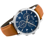 Hugo Boss Spirit 1513689 41mm Men’s Chronograph Watch – Blue Dial & Brown Genuine Leather Strap