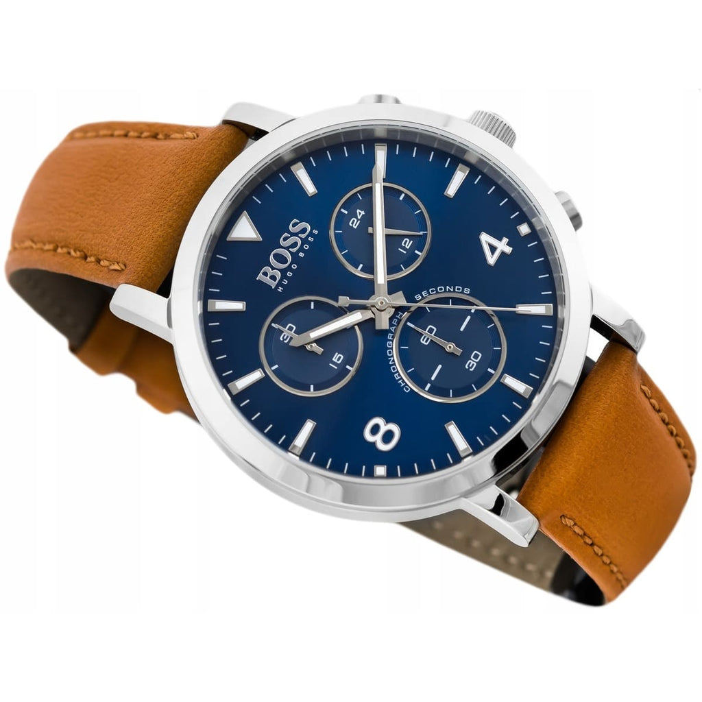 Hugo Boss Spirit 1513689 41mm Men’s Chronograph Watch – Blue Dial & Brown Genuine Leather Strap