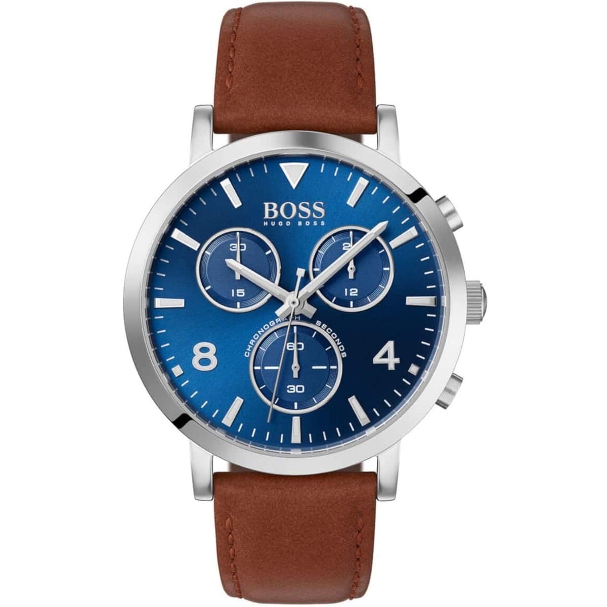Hugo Boss Spirit 1513689 41mm Men’s Chronograph Watch – Blue Dial & Brown Genuine Leather Strap