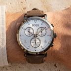Hugo Boss Spirit 1513690 41mm Men’s Chronograph Watch – Silver Dial & Brown Textile Strap