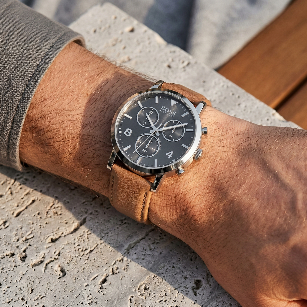 Hugo Boss Spirit 1513691 41mm Men’s Chronograph Watch – Gray Dial & Brown Genuine Leather Strap