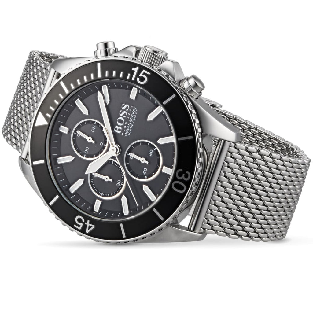 Hugo Boss Ocean Edition 1513701 46mm Men’s Chronograph Watch – Black Dial & Silver Mesh Bracelet