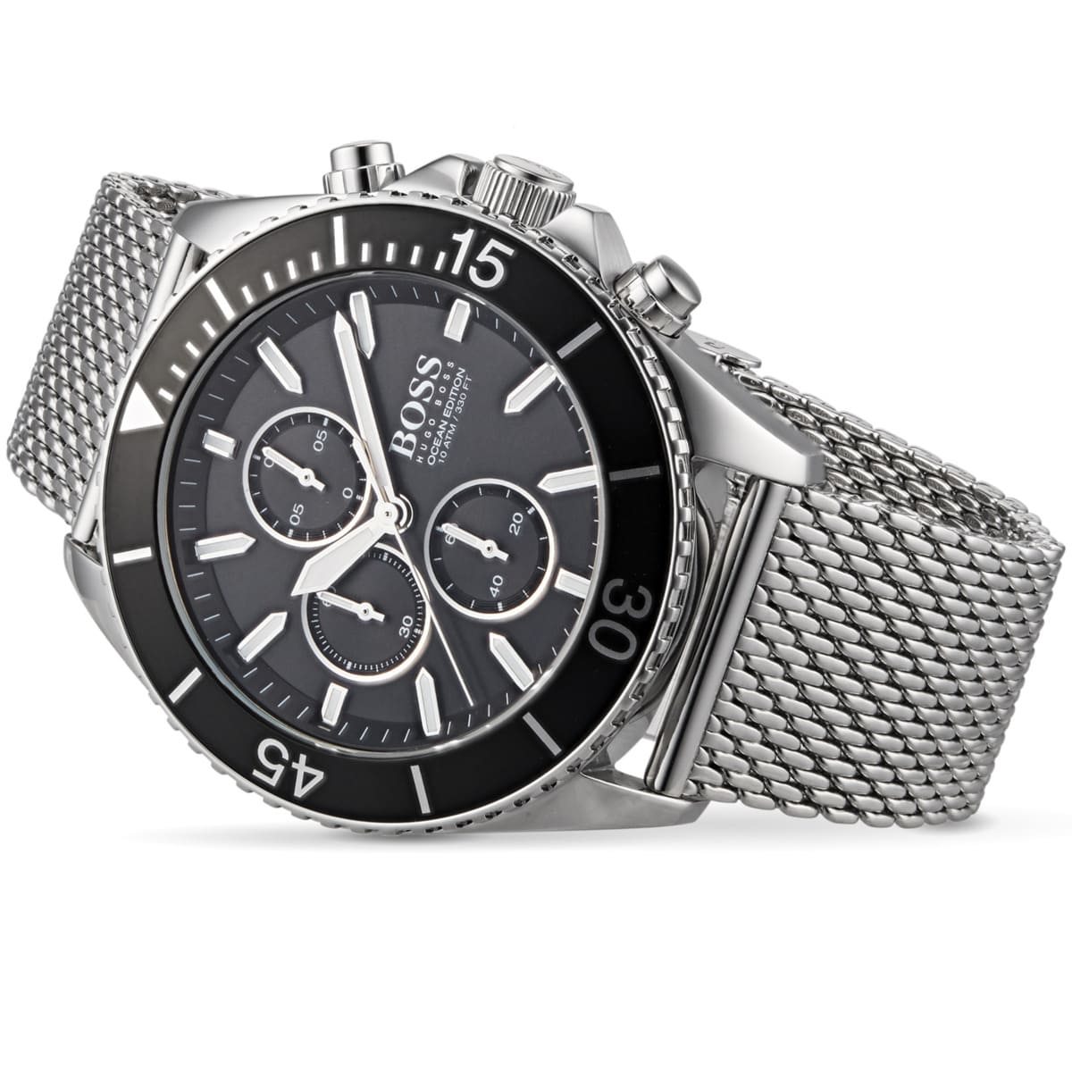 Hugo Boss Ocean Edition 1513701 46mm Men’s Chronograph Watch – Black Dial & Silver Mesh Bracelet