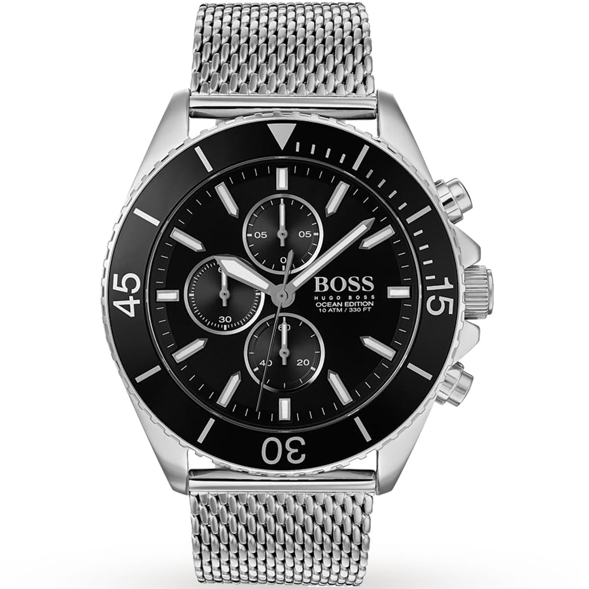 Hugo Boss Ocean Edition 1513701 46mm Men’s Chronograph Watch – Black Dial & Silver Mesh Bracelet
