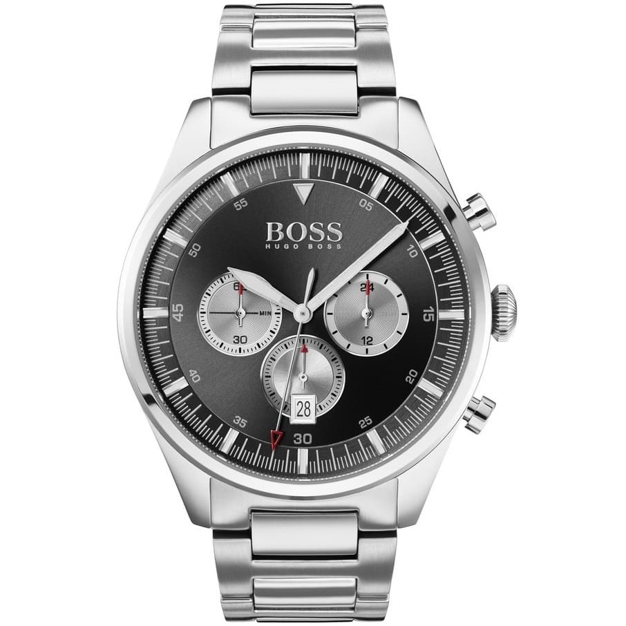 Hugo Boss Pioneer 1513712 44mm Men’s Chronograph Watch – Black Dial & Silver-tone Stainless Steel Link Bracelet