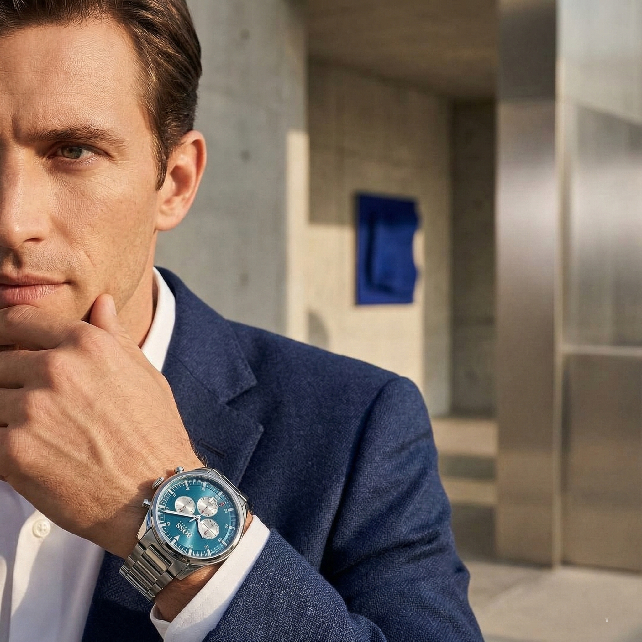 Hugo Boss Pioneer 1513713 44mm Men’s Chronograph Watch – Blue Dial & Silver-tone Stainless Steel Link Bracelet