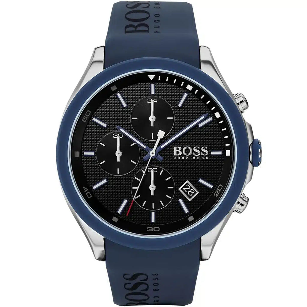 Hugo Boss Velocity 1513717 44mm Men’s Chronograph Watch – Black Dial & Blue Silicone Rubber Strap