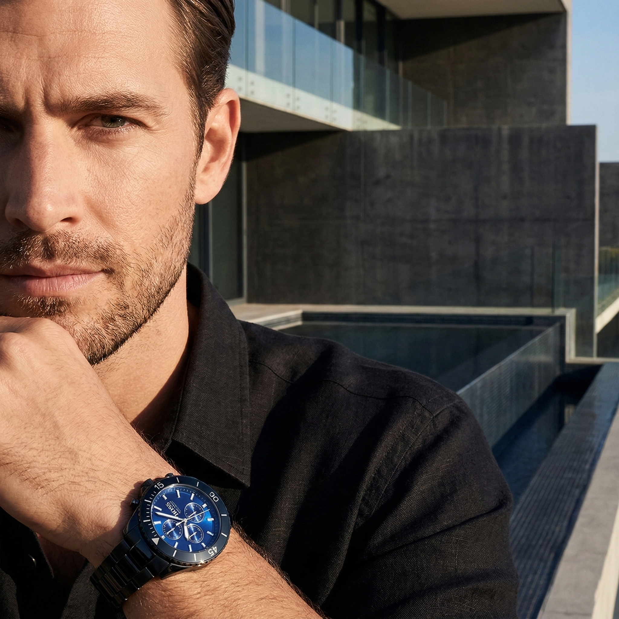 Hugo Boss Ocean Edition 1513743 46mm Men’s Chronograph Watch – Blue Dial & Black Stainless Steel Link Bracelet