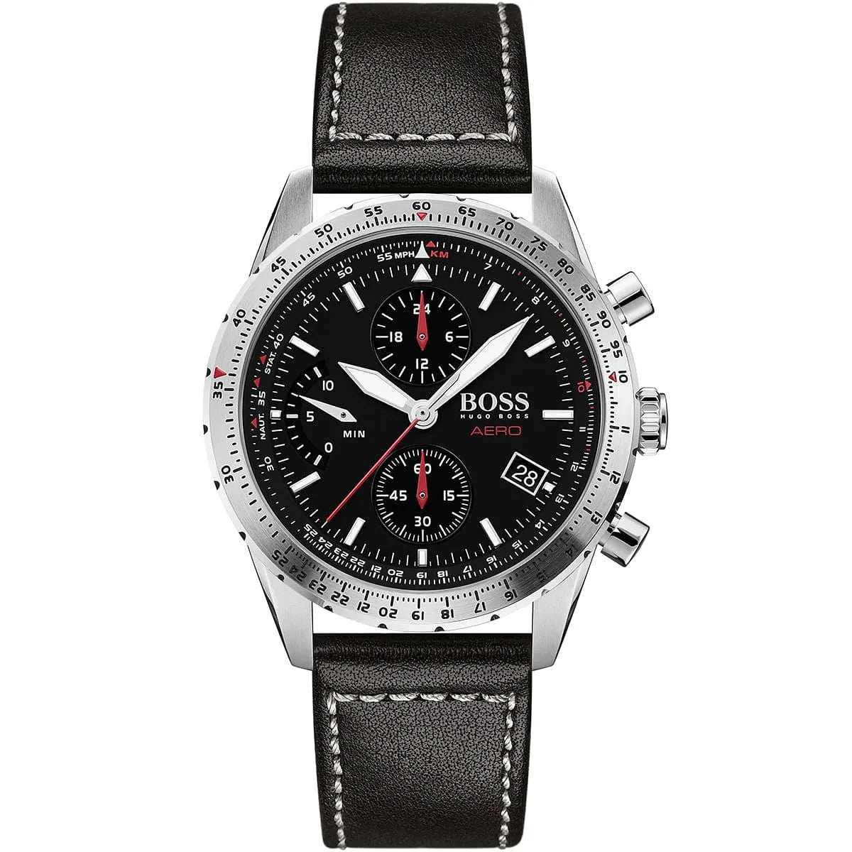 Hugo Boss Aero 1513770 44mm Men’s Chronograph Watch – Black Dial & Black Genuine Leather Strap