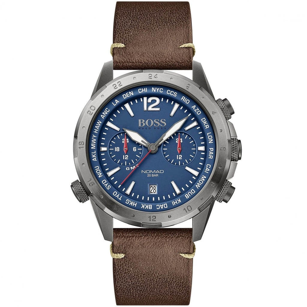 Hugo Boss Nomad 1513773 44mm Men’s Chronograph Watch – Blue Dial & Brown Genuine Leather Strap