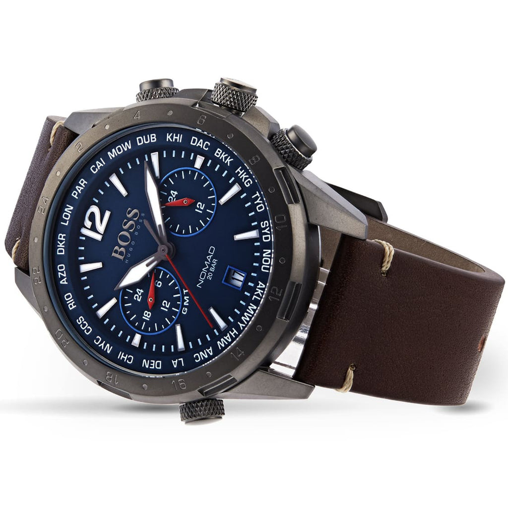 Hugo Boss Nomad 1513773 44mm Men’s Chronograph Watch – Blue Dial & Brown Genuine Leather Strap