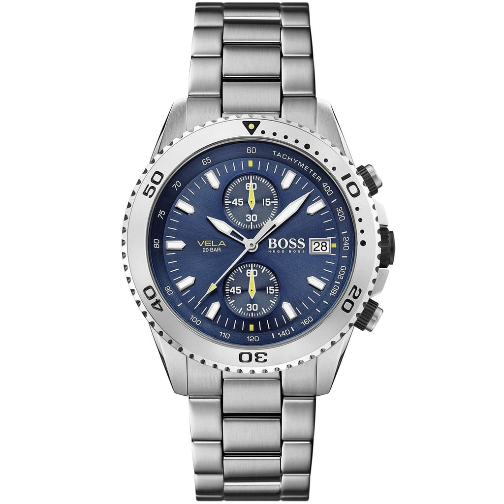 Hugo Boss Vela 1513775 44mm Men’s Quartz Watch – Blue Dial & Silver-tone Stainless Steel Link Bracelet