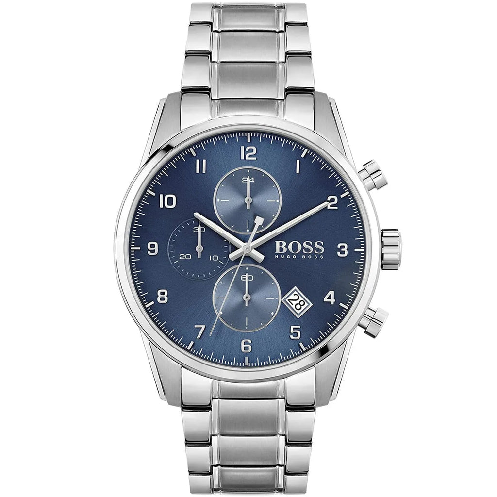 Hugo Boss Skymaster 1513784 44mm Men’s Chronograph Watch – Blue Dial & Silver-tone Stainless Steel Link Bracelet