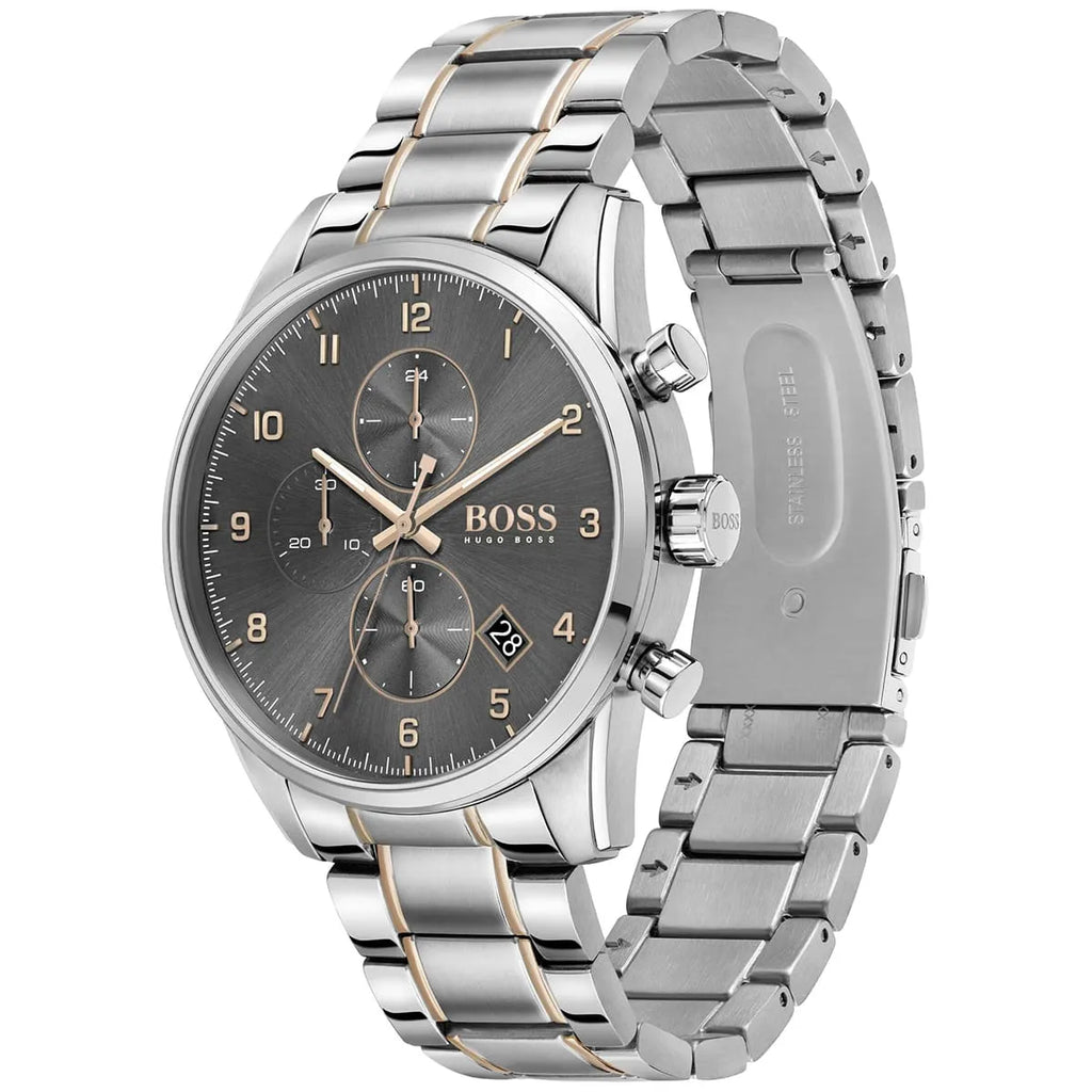 Hugo Boss Skymaster 1513789 44mm Men’s Chronograph Watch – Gray Dial & Rose Gold Stainless Steel Link Bracelet
