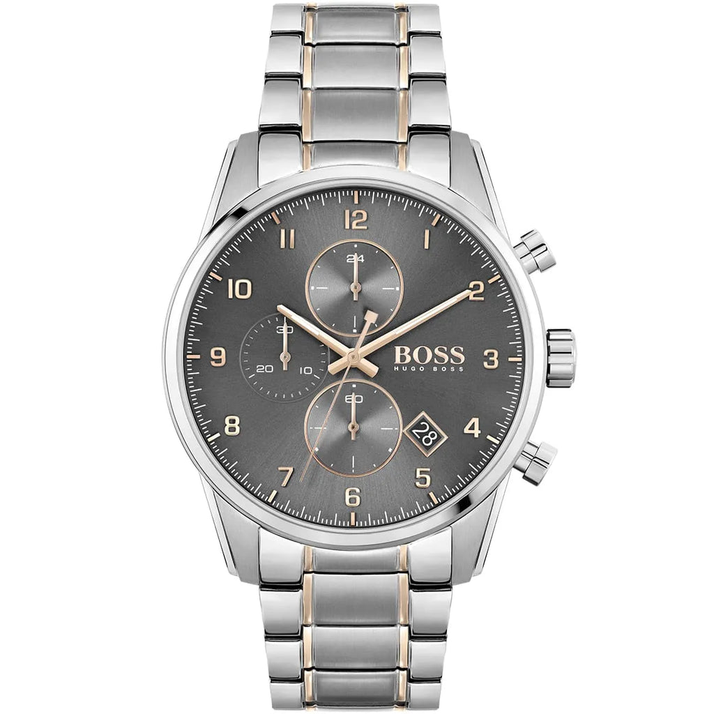 Hugo Boss Skymaster 1513789 44mm Men’s Chronograph Watch – Gray Dial & Rose Gold Stainless Steel Link Bracelet