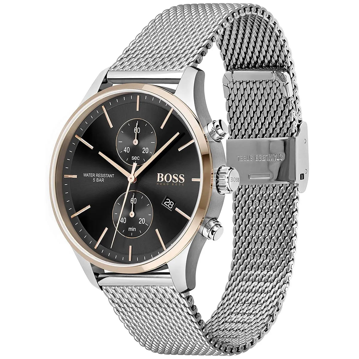 Hugo Boss Associate 1513805 42mm Men’s Chronograph Watch – Black Dial & Silver Mesh Bracelet