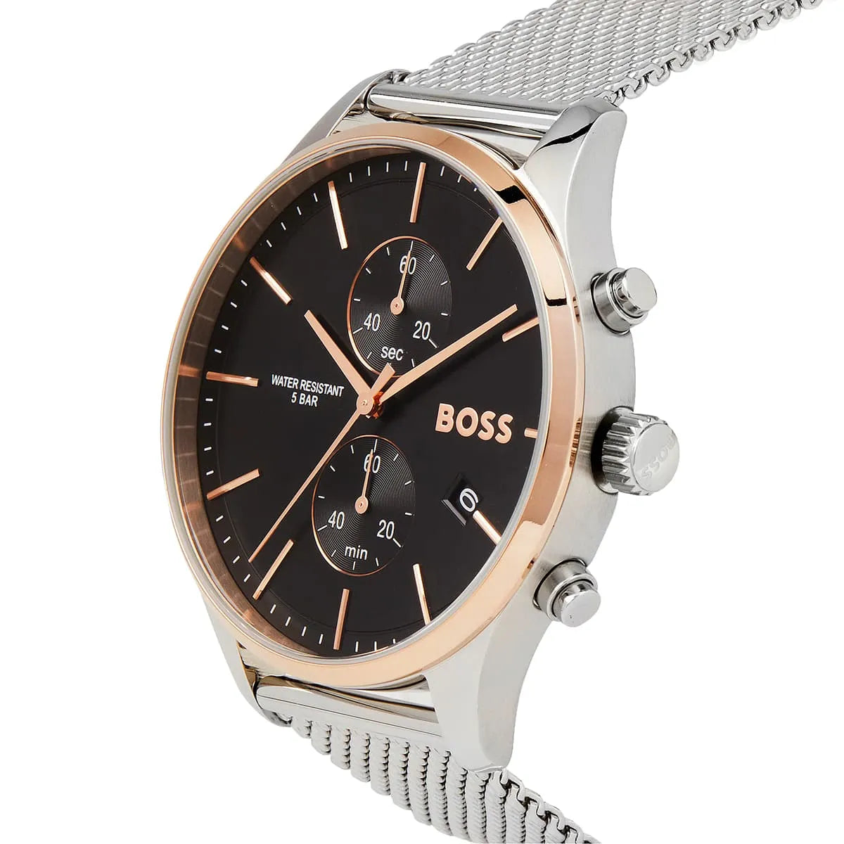 Hugo Boss Associate 1513805 42mm Men’s Chronograph Watch – Black Dial & Silver Mesh Bracelet