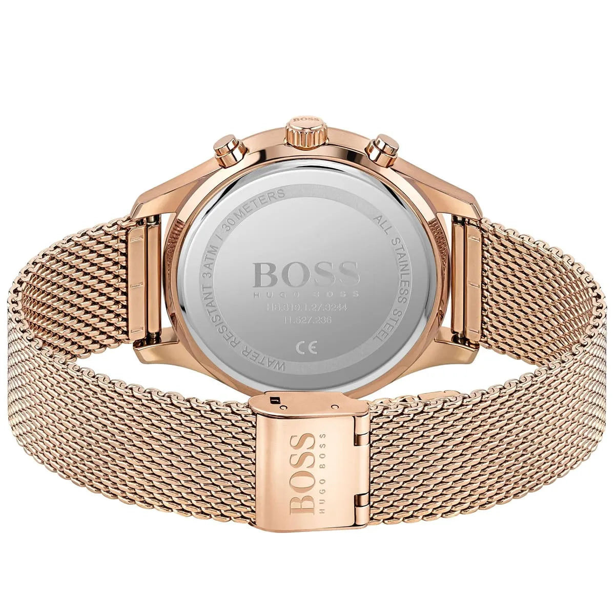 Hugo Boss Associate 1513806 42mm Men’s Chronograph Watch – Black Dial & Rose Gold Mesh Bracelet
