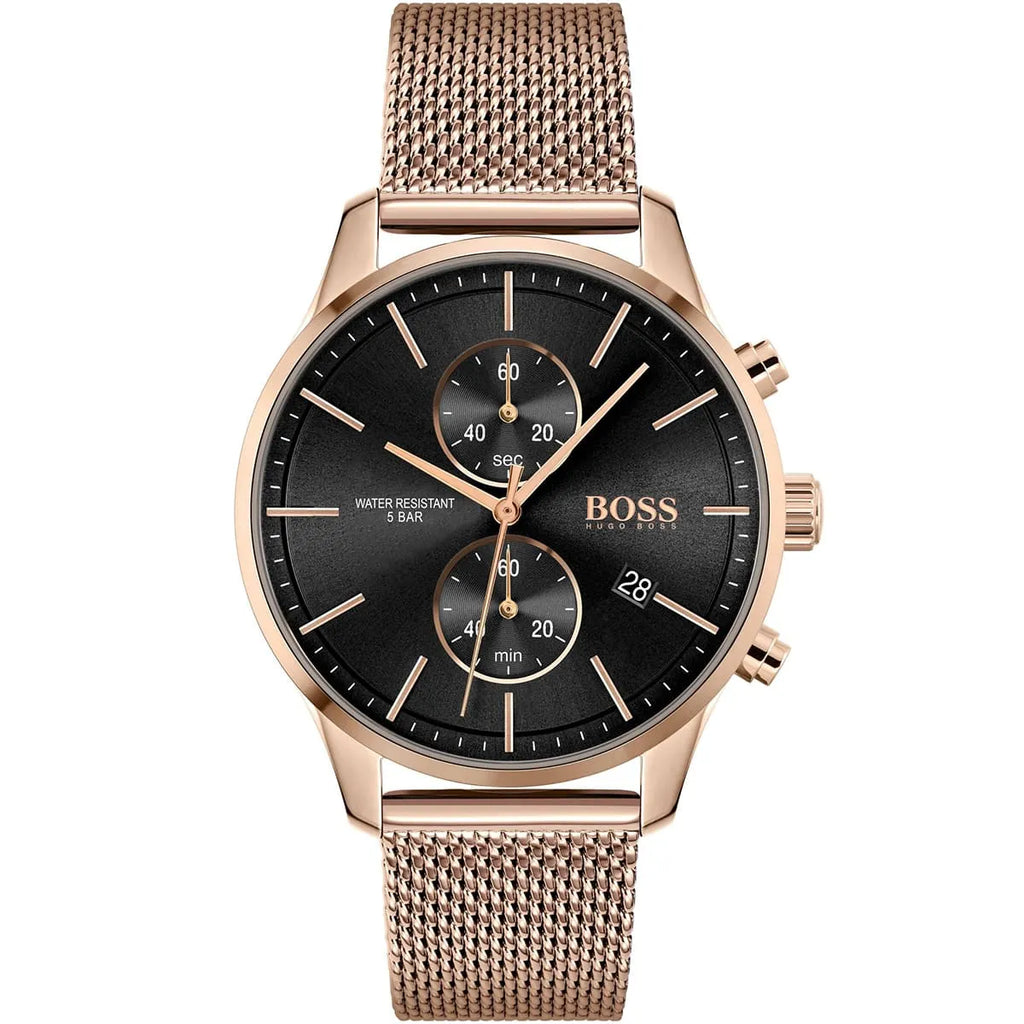 Hugo Boss Associate 1513806 42mm Men’s Chronograph Watch – Black Dial & Rose Gold Mesh Bracelet