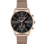 Hugo Boss Associate 1513806 42mm Men’s Chronograph Watch – Black Dial & Rose Gold Mesh Bracelet