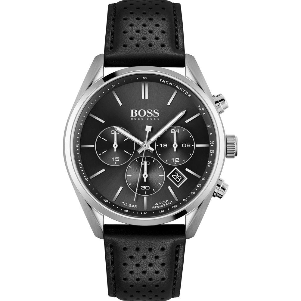 Hugo Boss Champion 1513816 44mm Men’s Chronograph Watch – Black Dial & Genuine Leather Strap
