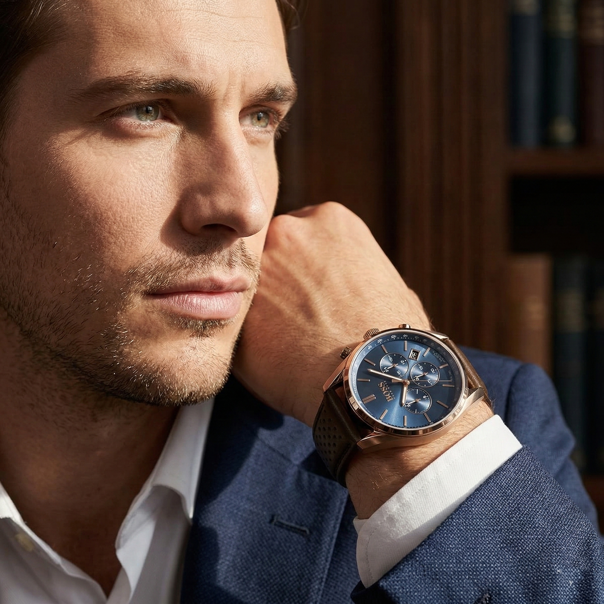 Hugo Boss Champion 1513817 44mm Men’s Chronograph Watch – Blue Dial & Genuine Leather Strap