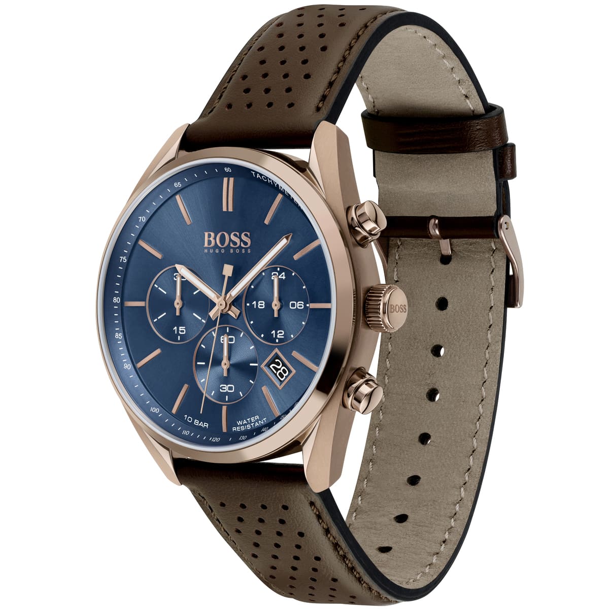 Hugo Boss Champion 1513817 44mm Men’s Chronograph Watch – Blue Dial & Genuine Leather Strap