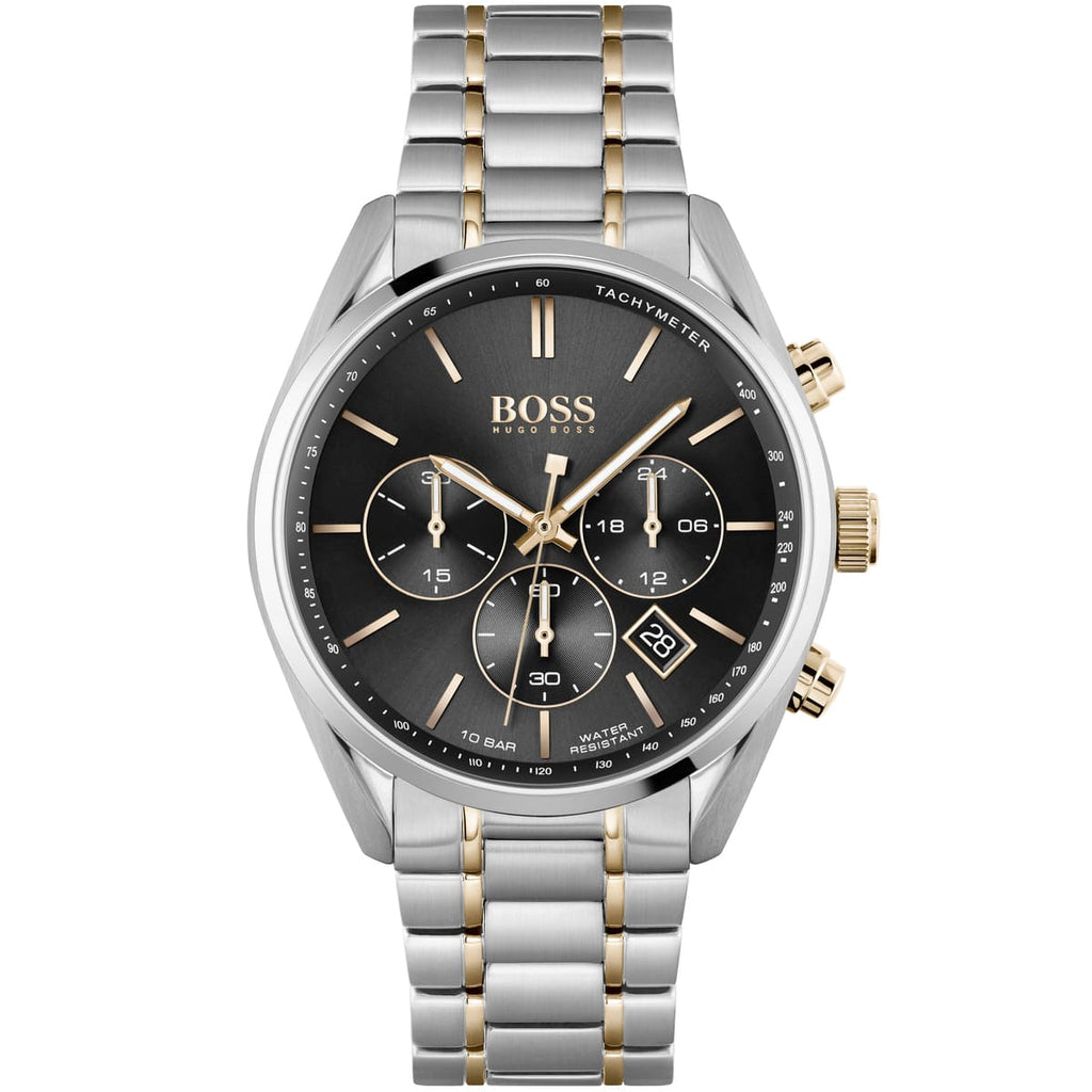 Hugo Boss Champion 1513819 44mm Men’s Chronograph Watch – Black Dial & Rose Gold Stainless Steel Link Bracelet