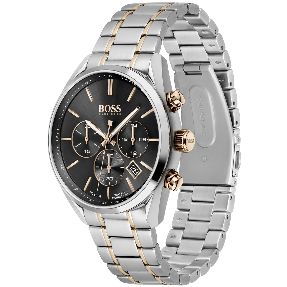 Hugo Boss Champion 1513819 44mm Men’s Chronograph Watch – Black Dial & Rose Gold Stainless Steel Link Bracelet