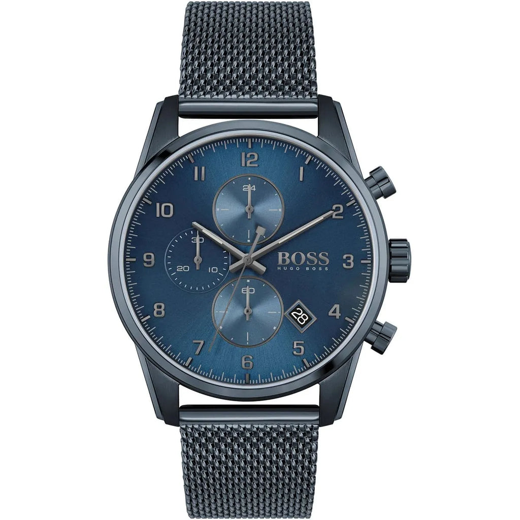 Hugo Boss Skymaster 1513836 43mm Men’s Chronograph Watch – Blue Dial & Stainless Steel Mesh Bracelet