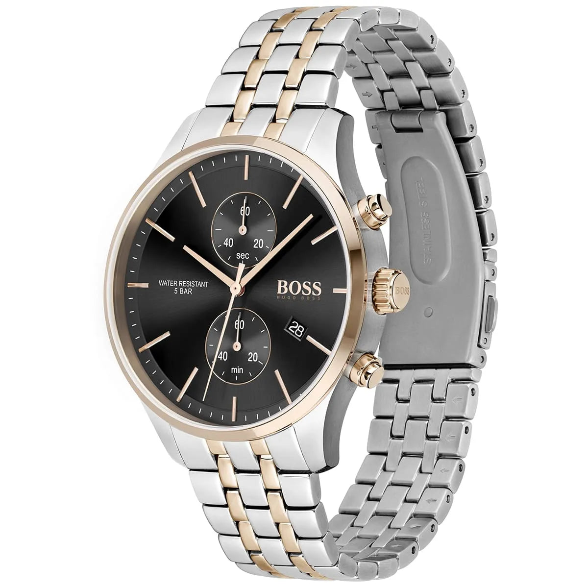 Hugo Boss Associate 1513840 42mm Men’s Chronograph Watch – Black Dial & Rose Gold Stainless Steel Link Bracelet