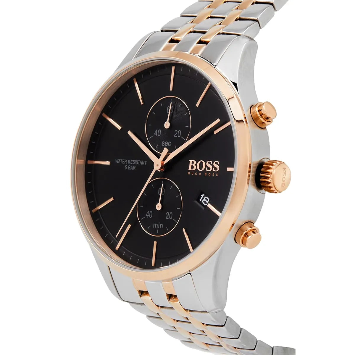 Hugo Boss Associate 1513840 42mm Men’s Chronograph Watch – Black Dial & Rose Gold Stainless Steel Link Bracelet