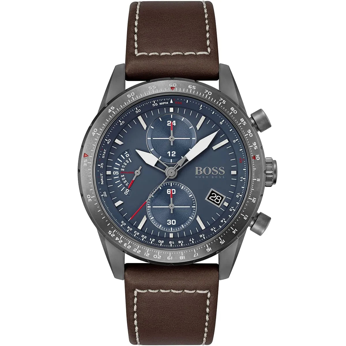 Hugo Boss Pilot Edition 1513852 44mm Men’s Chronograph Watch – Blue Dial & Brown Genuine Leather Strap