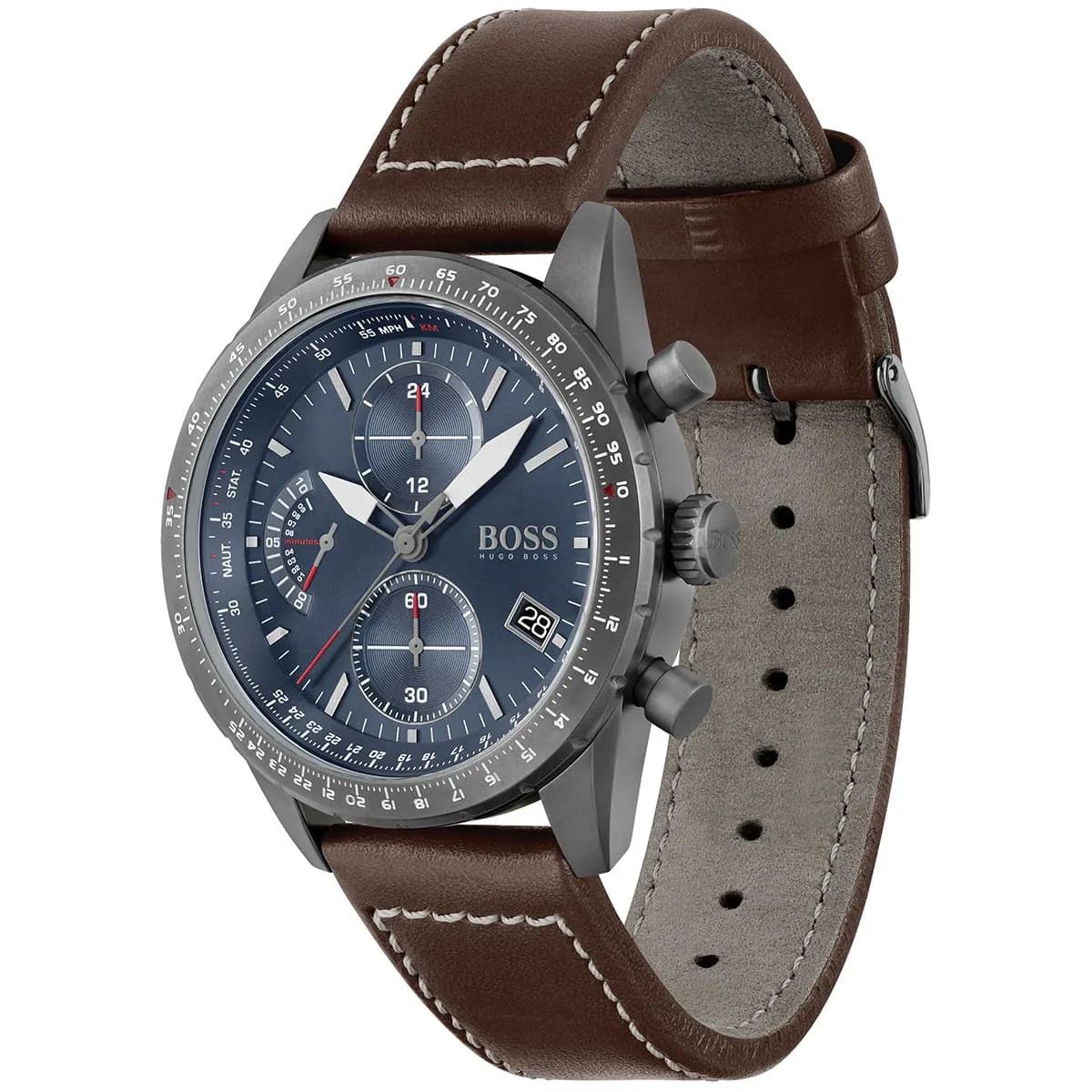 Hugo Boss Pilot Edition 1513852 44mm Men’s Chronograph Watch – Blue Dial & Brown Genuine Leather Strap