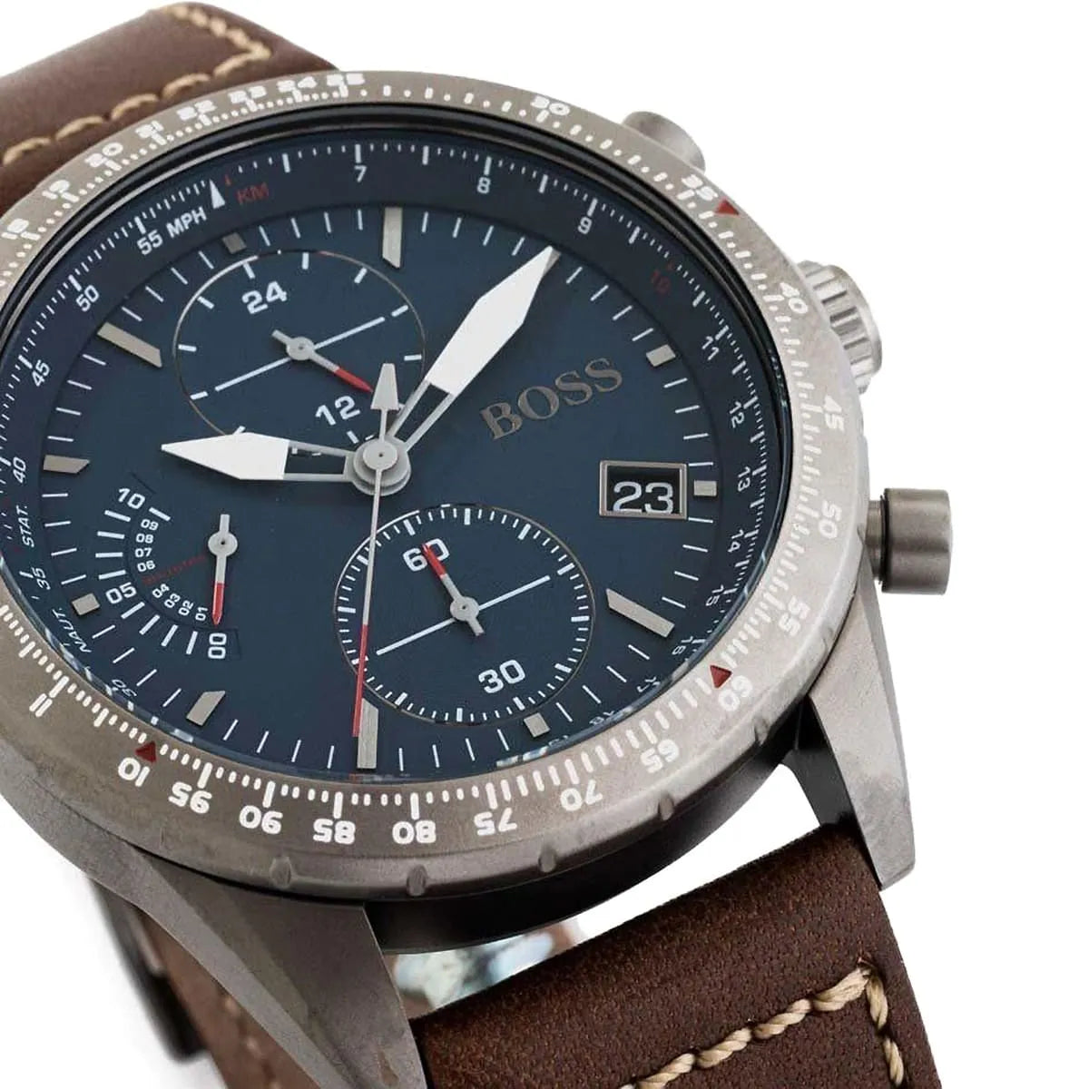 Hugo Boss Pilot Edition 1513852 44mm Men’s Chronograph Watch – Blue Dial & Brown Genuine Leather Strap