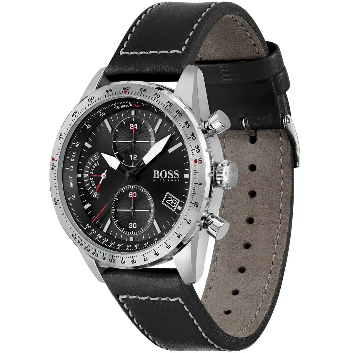 Hugo Boss Pilot Edition 1513853 44mm Men’s Chronograph Watch – Black Dial & Black Genuine Leather Strap