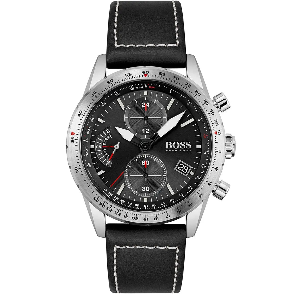 Hugo Boss Pilot Edition 1513853 44mm Men’s Chronograph Watch – Black Dial & Black Genuine Leather Strap