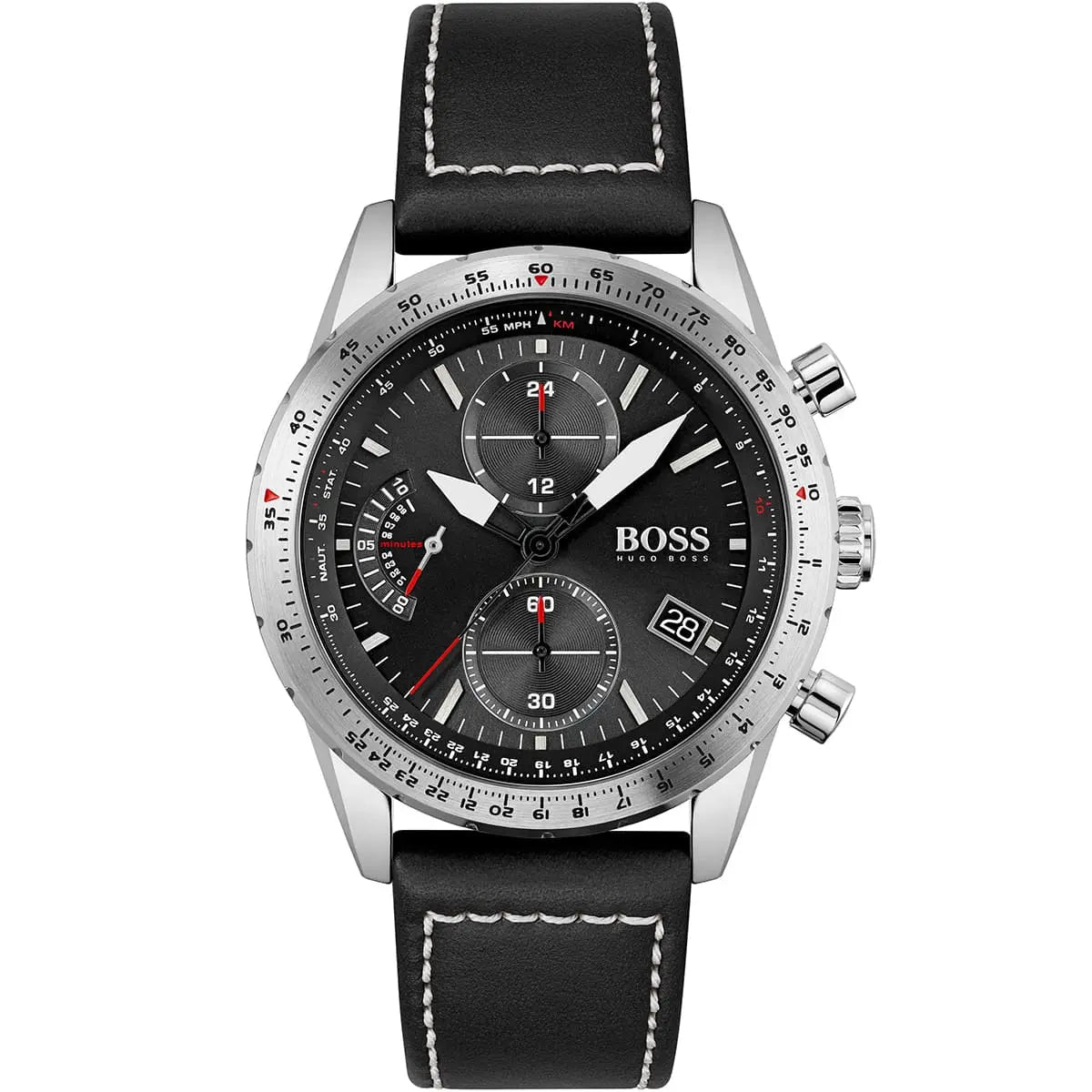 Hugo Boss Pilot Edition 1513853 44mm Men’s Chronograph Watch – Black Dial & Black Genuine Leather Strap