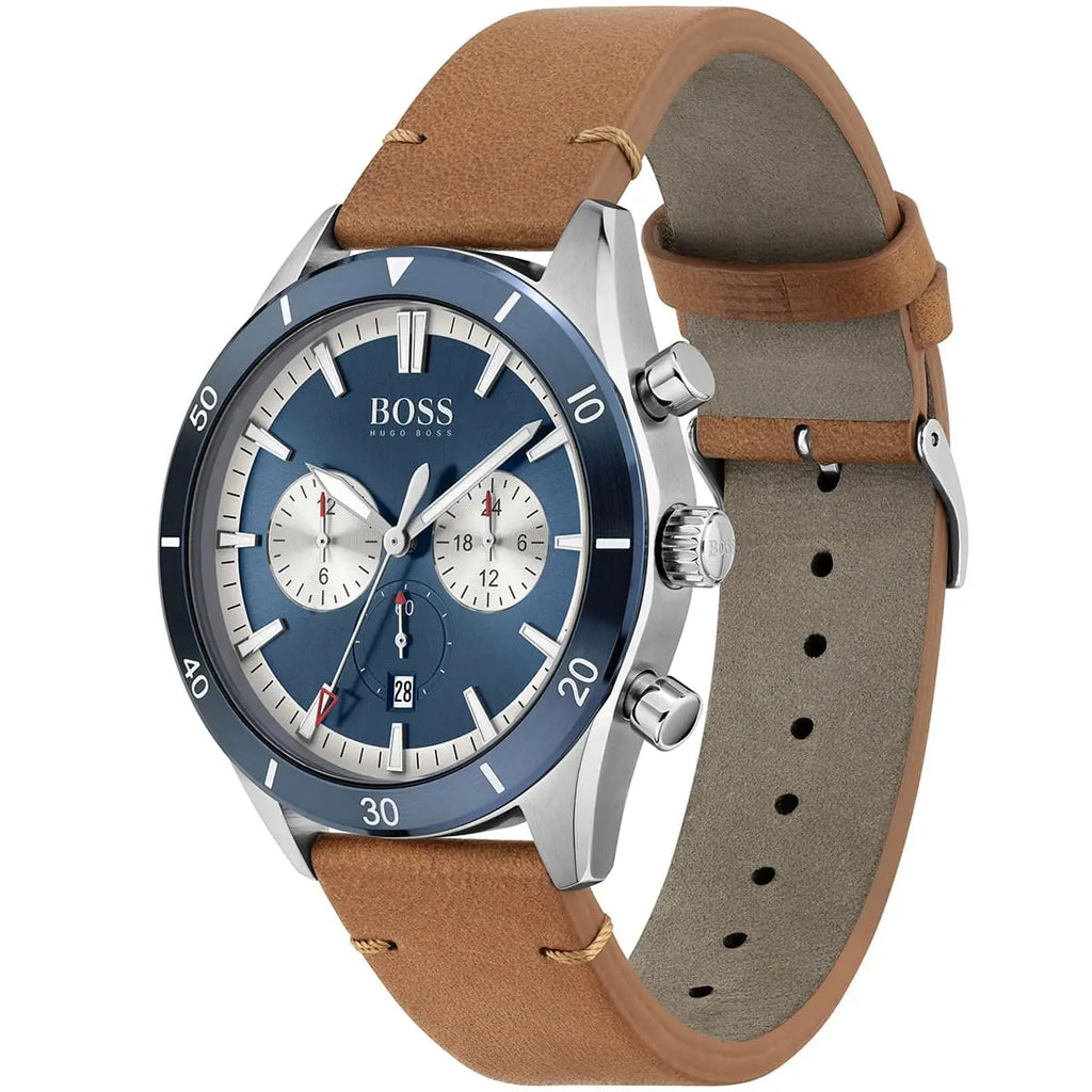 Hugo Boss Santiago 1513860 44mm Men’s Chronograph Watch – Blue Dial & Brown Genuine Leather Strap
