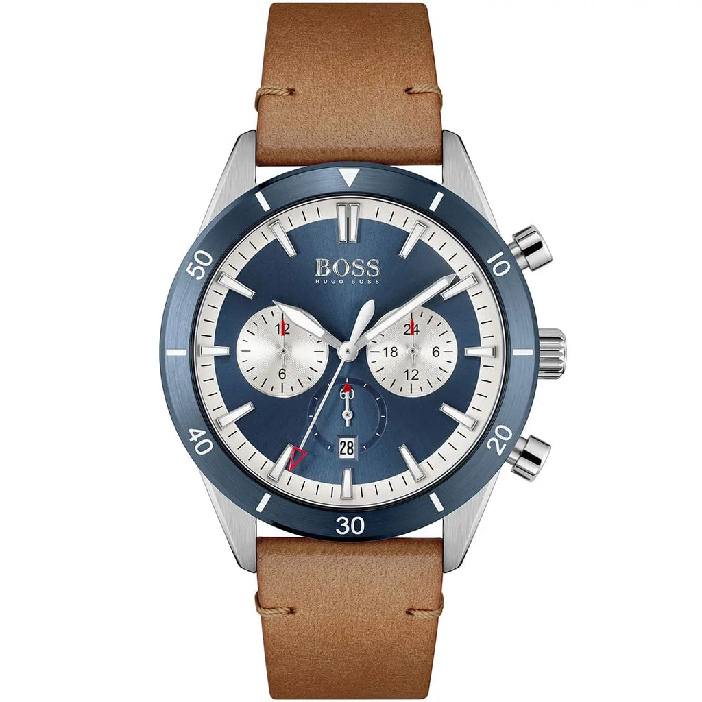 Hugo Boss Santiago 1513860 44mm Men’s Chronograph Watch – Blue Dial & Brown Genuine Leather Strap