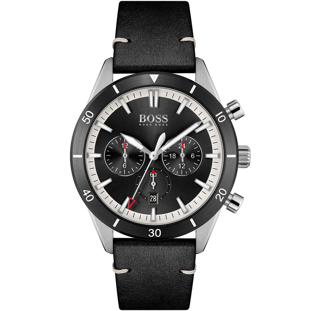 Hugo Boss Santiago 1513864 44mm Men’s Chronograph Watch – Black Dial & Black Genuine Leather Strap
