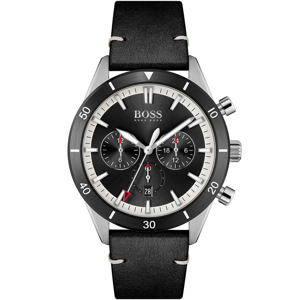 Hugo Boss Santiago 1513864 44mm Men’s Chronograph Watch – Black Dial & Black Genuine Leather Strap